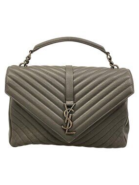 Saint Laurent Paris Handbag Classic Monogram Gray Silver Leather